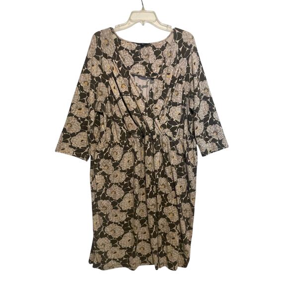 Lands' End Faux Wrap Dress Womens Size 2X Olive Floral Casual Knit *NO BELT - Picture 4 of 12